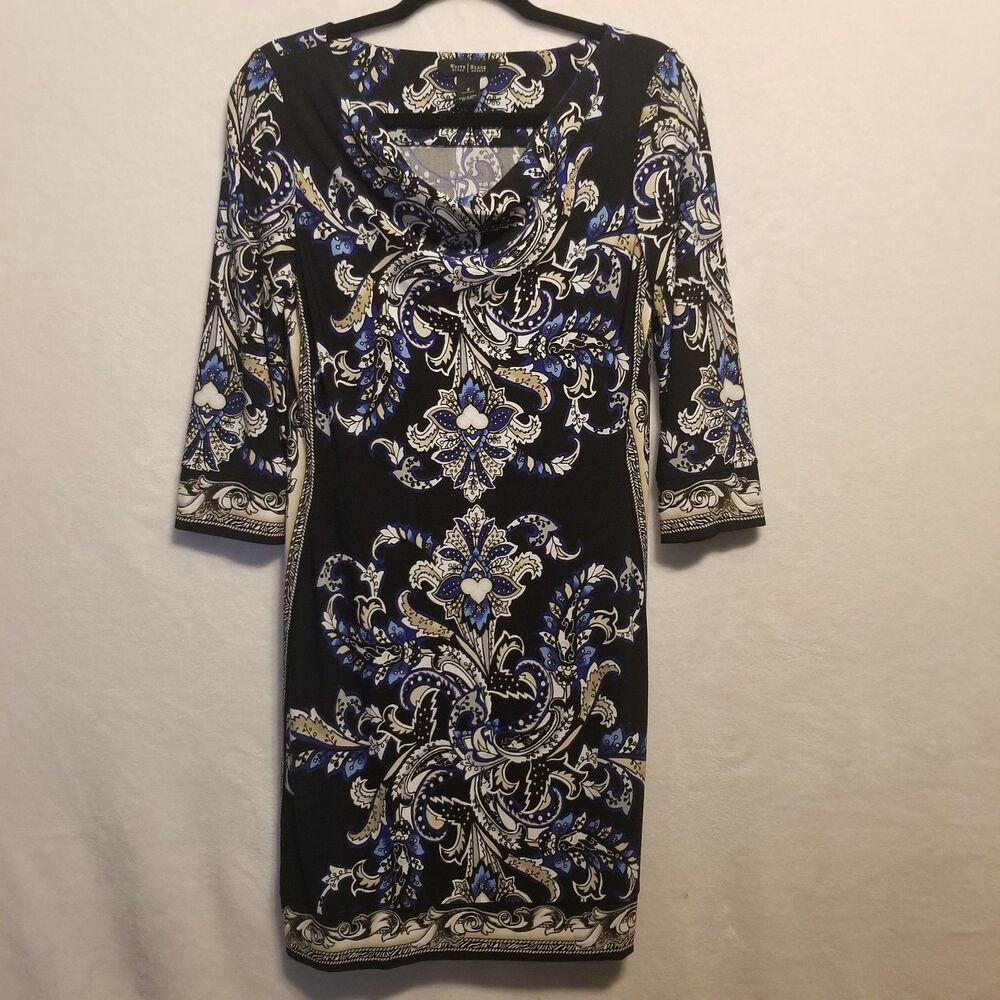 White House Black MKT S Dress Blue Paisley Cowl Neck Lightweight Office Workwear